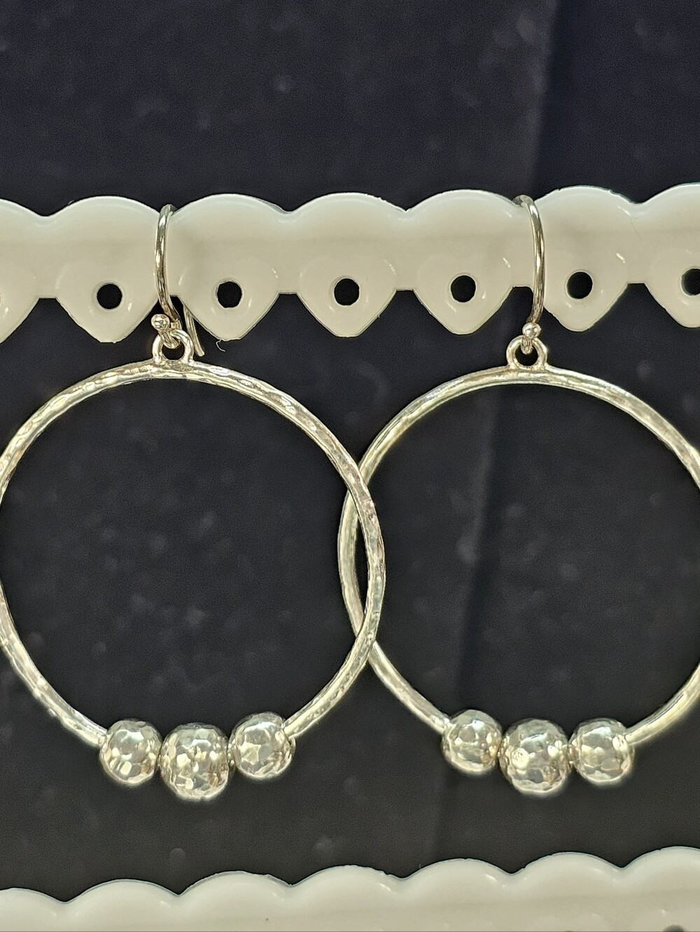 Silpada 925 Sterling Silver Hammered Bead Hoop Earrings